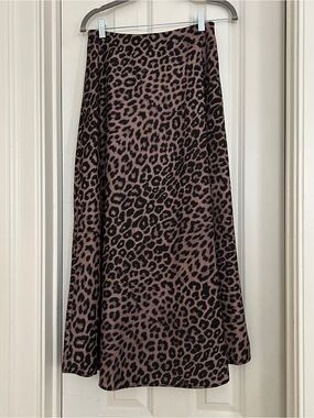 Leopard Print A-Line Maxi Skirt - Brown/Black